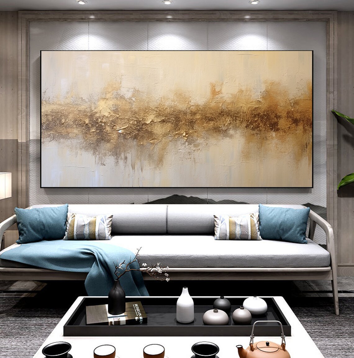 Beige Gold Abstract Painting, Modern Wall Art Print - Image 2