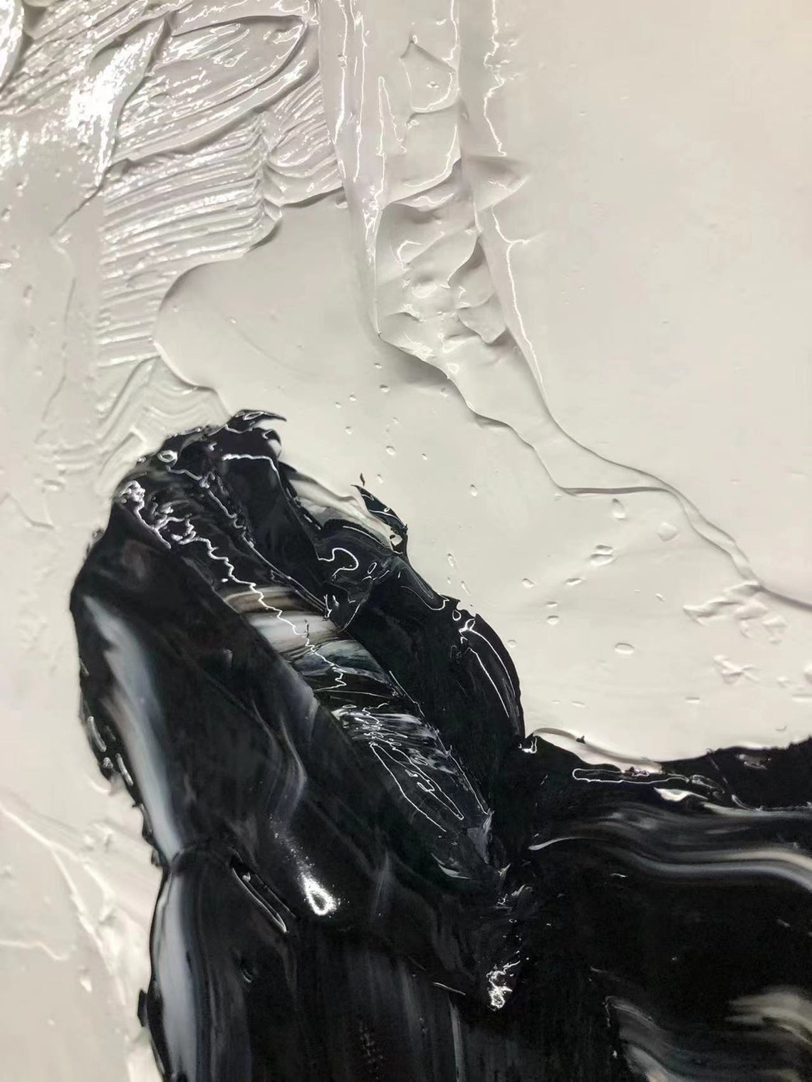 Bold Black Strokes on White Abstract Impasto Modern Wall Poster - Image 7