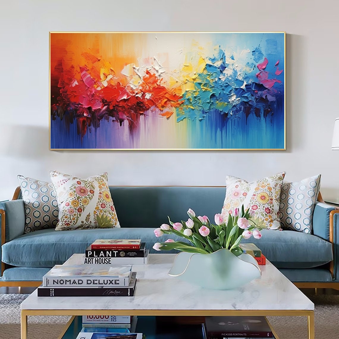 Rainbow Color Burst Palette Knife Wide Abstract Gallery Wall Poster - Image 4