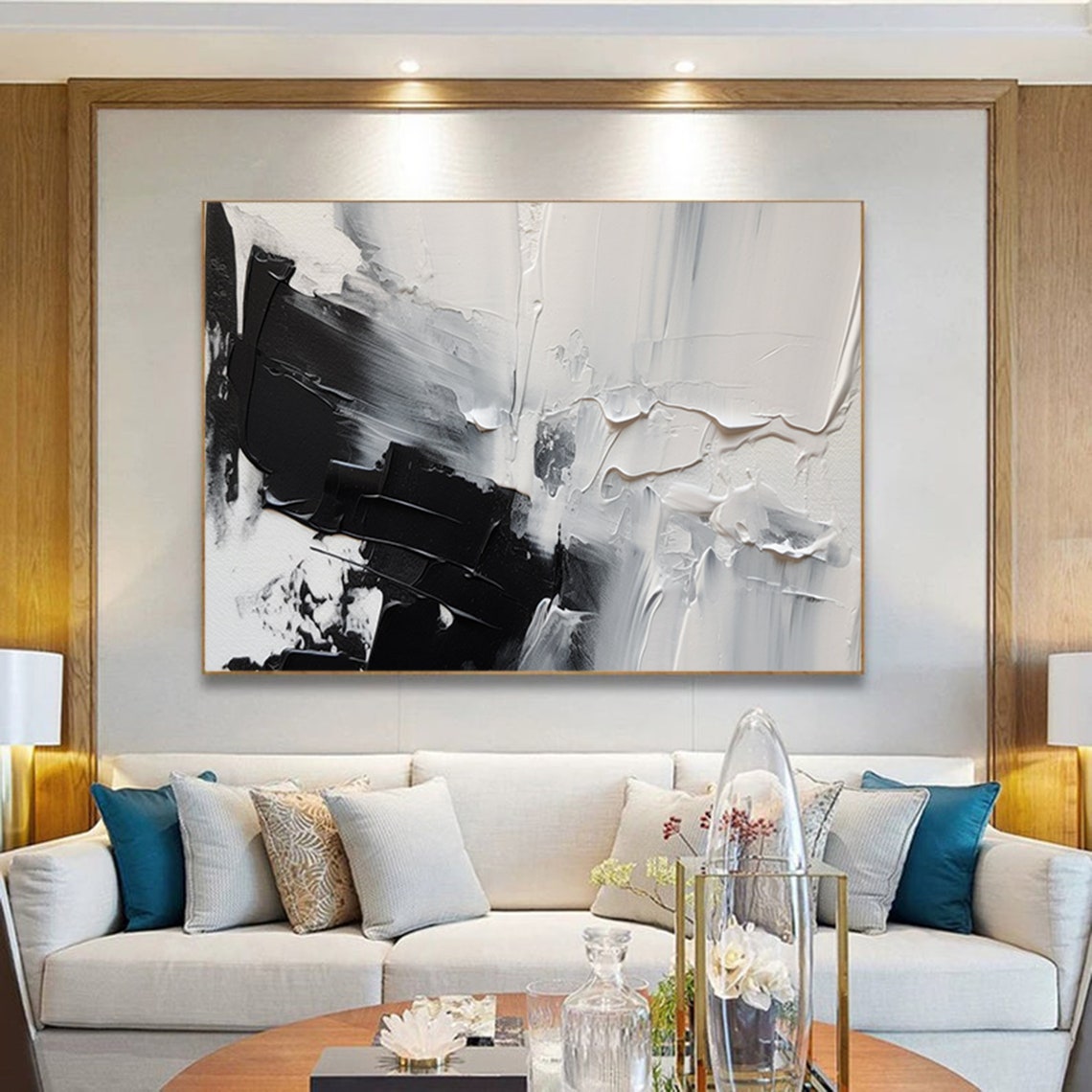 Dramatic Black And White Heavy Texture Abstract Canvas Poster - Image 5