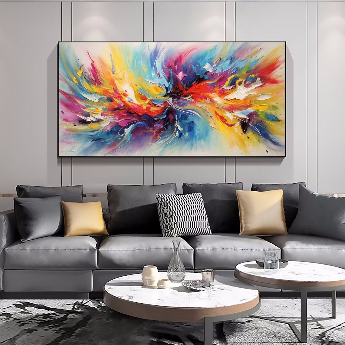 Rainbow Color Burst Explosion Abstract Textured Acrylic Wall Poster - Image 4