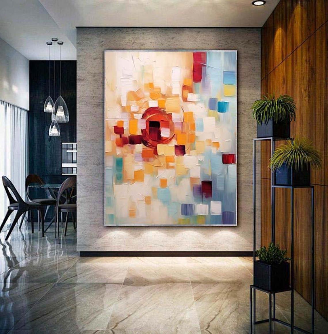 Pastel Mosaic Squares Abstract Modern Colorful 3D Textured Wall Poster - Image 4