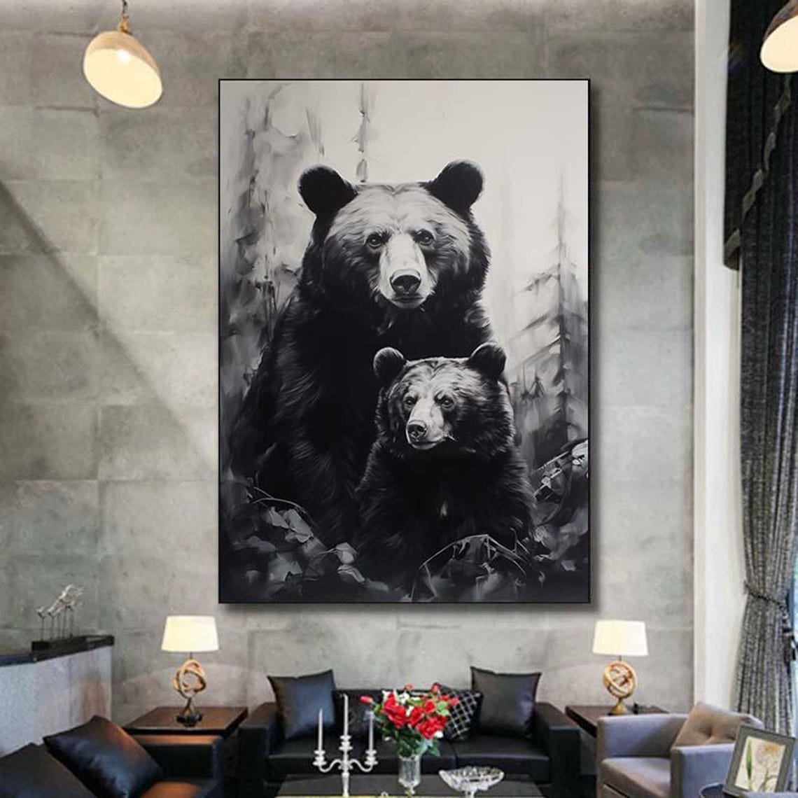 Striking Black And White Bear Mother And Cub In Forest Poster - Image 7