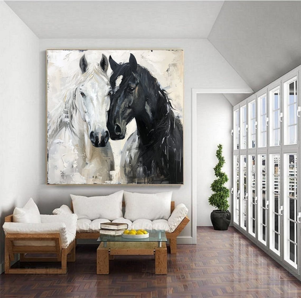White Black Horse Oil Painting, Abstract Art Print - Image 6