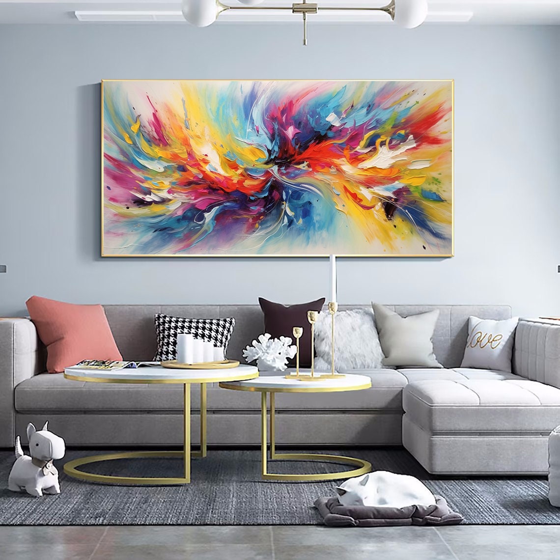 Rainbow Color Burst Explosion Abstract Textured Acrylic Wall Poster - Image 2