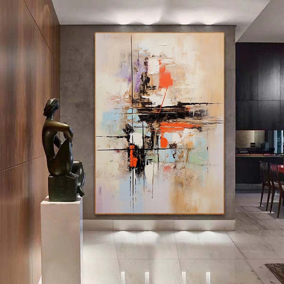 Warm Neutral Orange Blue Geometric Abstract Modern Decor Poster - Image 7