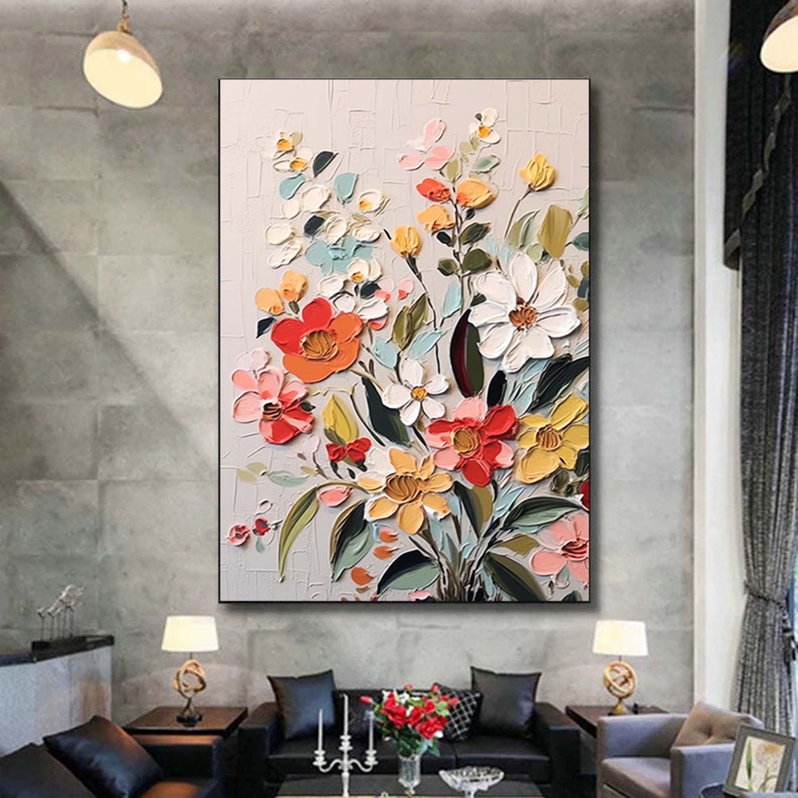 Delicate Impasto Floral Bouquet In Red White And Yellow Poster - Image 7