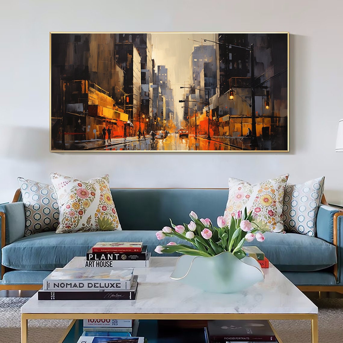 Urban Texture Oil Painting Large Colorful City Landscape Oil Painting Original Artist Creation Modern Art Collection For Living Room - Image 5