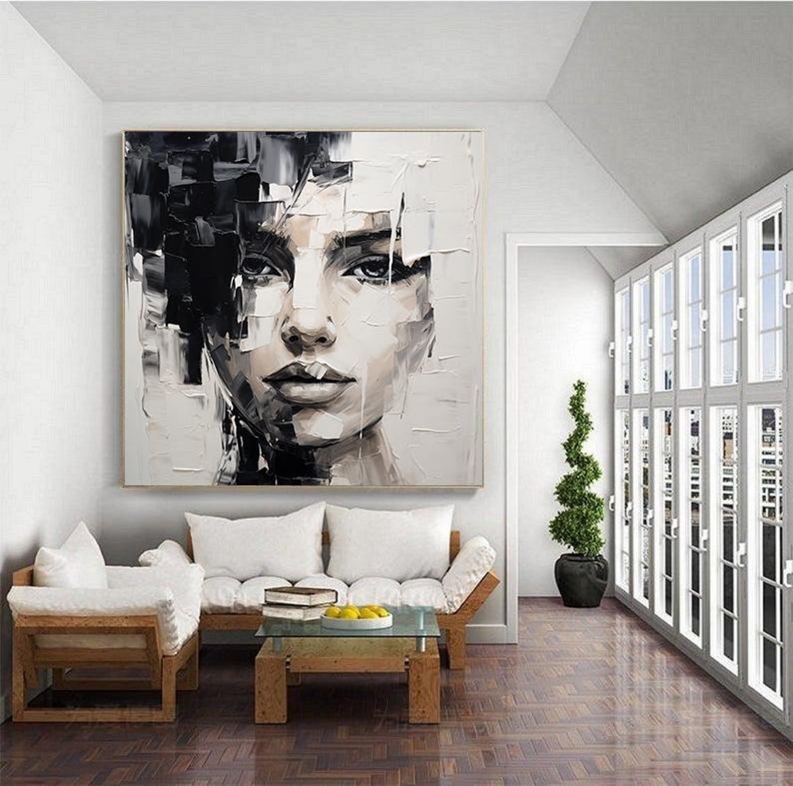 Black and White Woman Face Abstract Portrait Modern Art Poster - Image 4