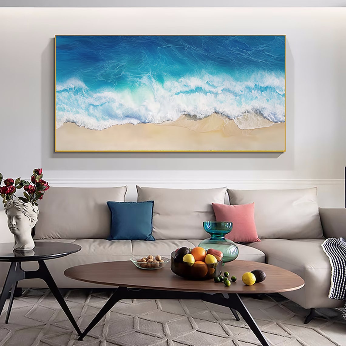 Turquoise Ocean Waves Aerial Sandy Shore Coastal Surf Poster - Image 5