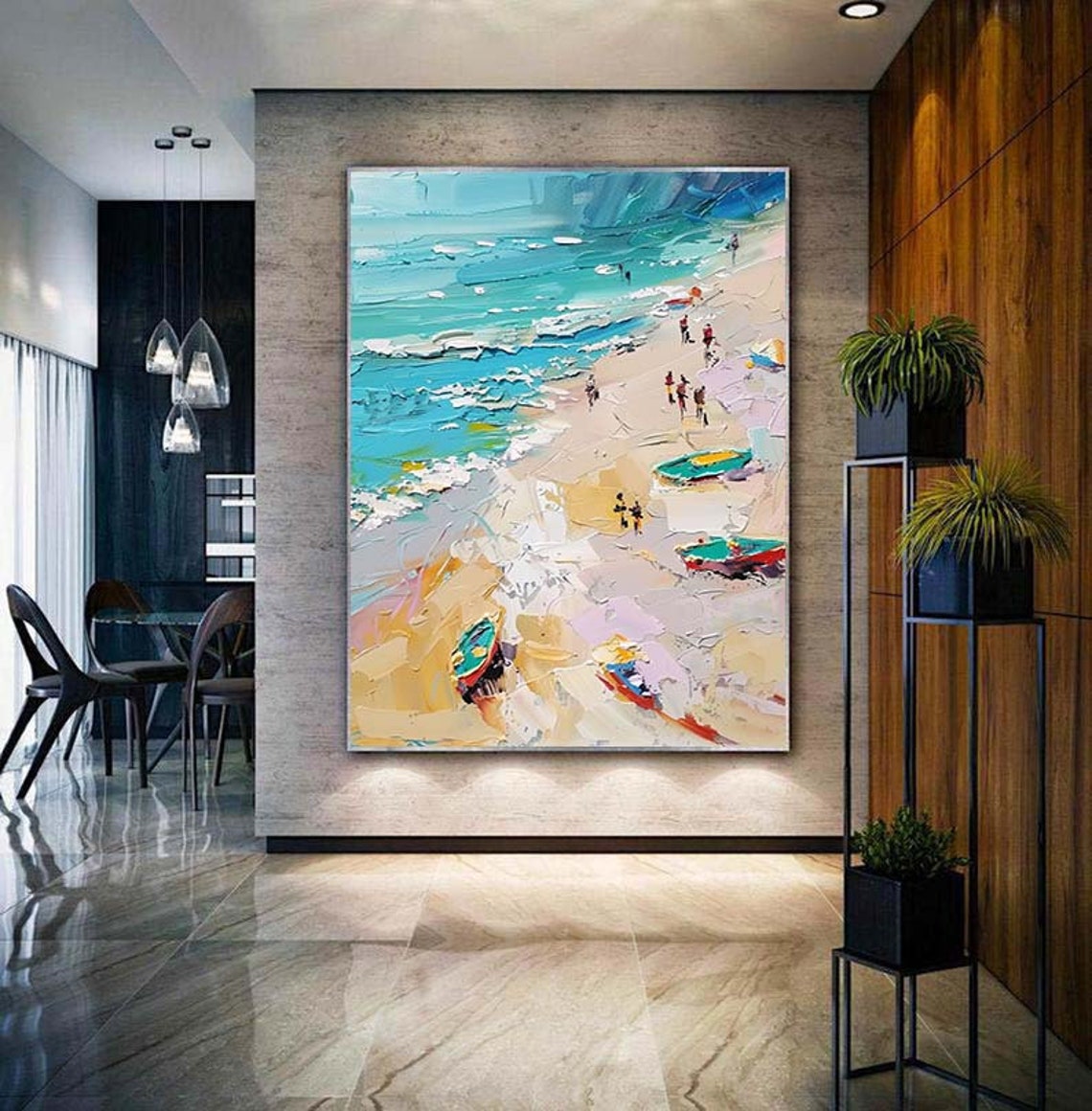 Summer Beach Turquoise Waves Golden Sand Impasto Painting Poster - Image 4