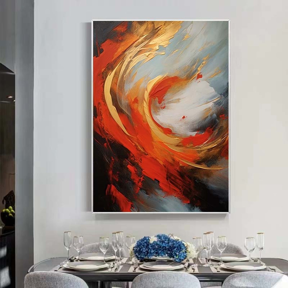 Fiery Red And Orange Swirling Vortex Abstract Painting Poster - Image 2