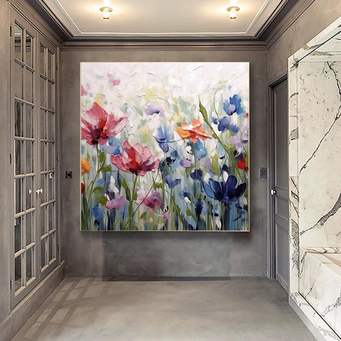 Abstract Flower Oil Painting, Boho Bedroom Art Print - Image 3