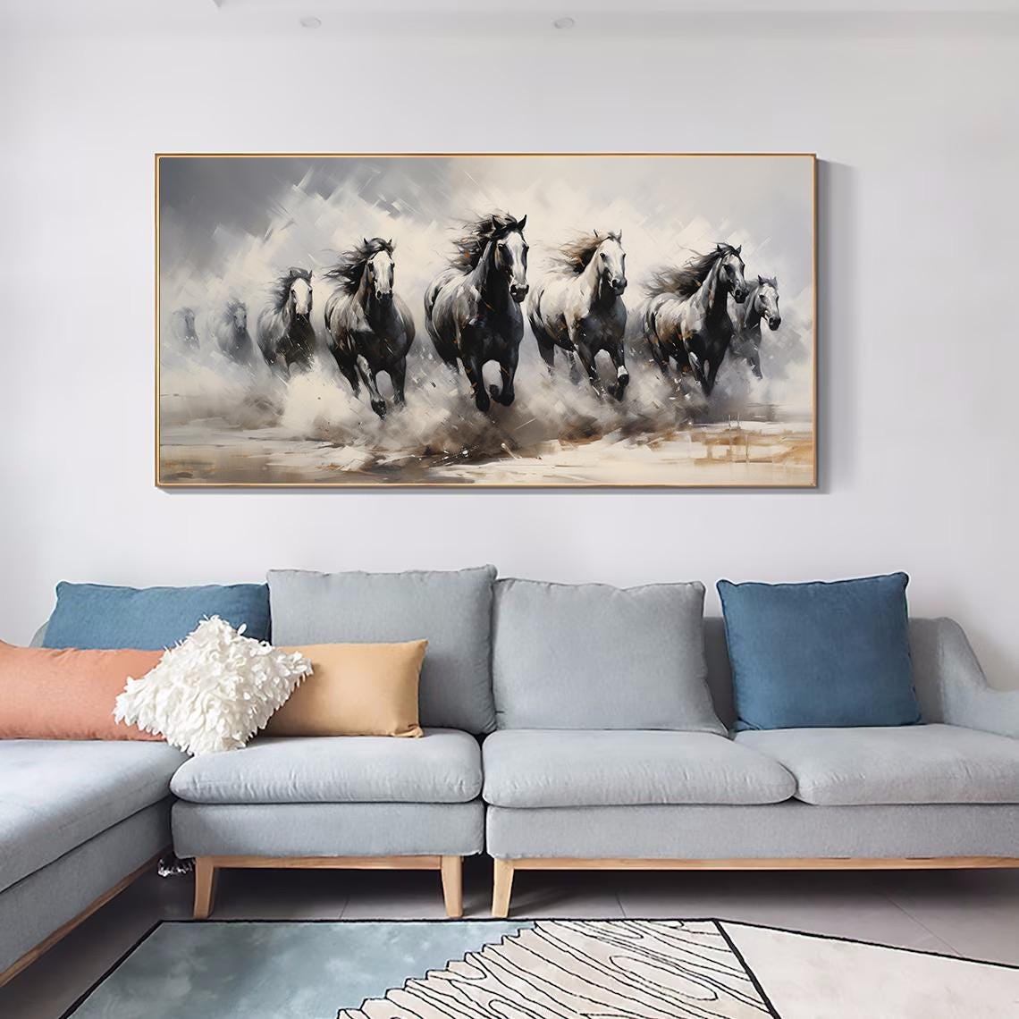 White Black Horse Oil Painting Horse Painting Original Wild Life Art Acrylic Abstract Oil Painting Wall Decor Living Room Office Wall Art - Image 5