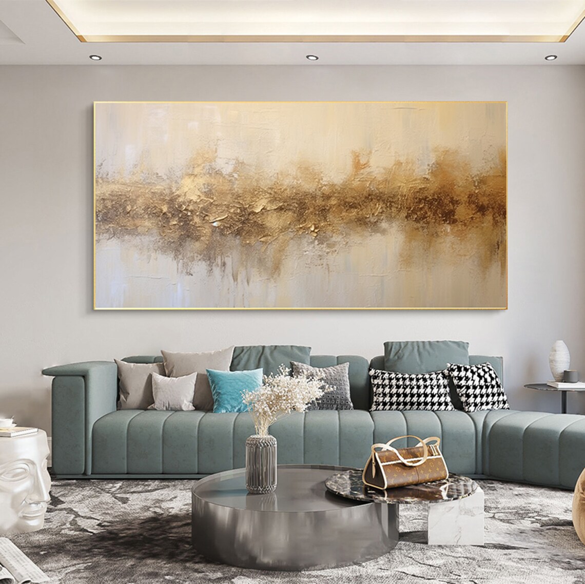 Beige Gold Abstract Painting, Modern Wall Art Print - Image 4