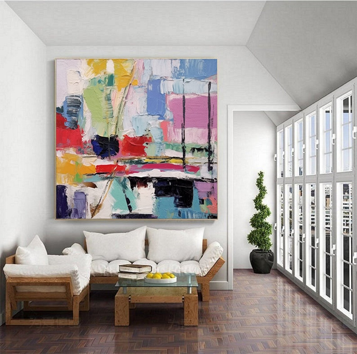 Colorful Mosaic Blocks Abstract Impasto Modern Painting Poster - Image 3