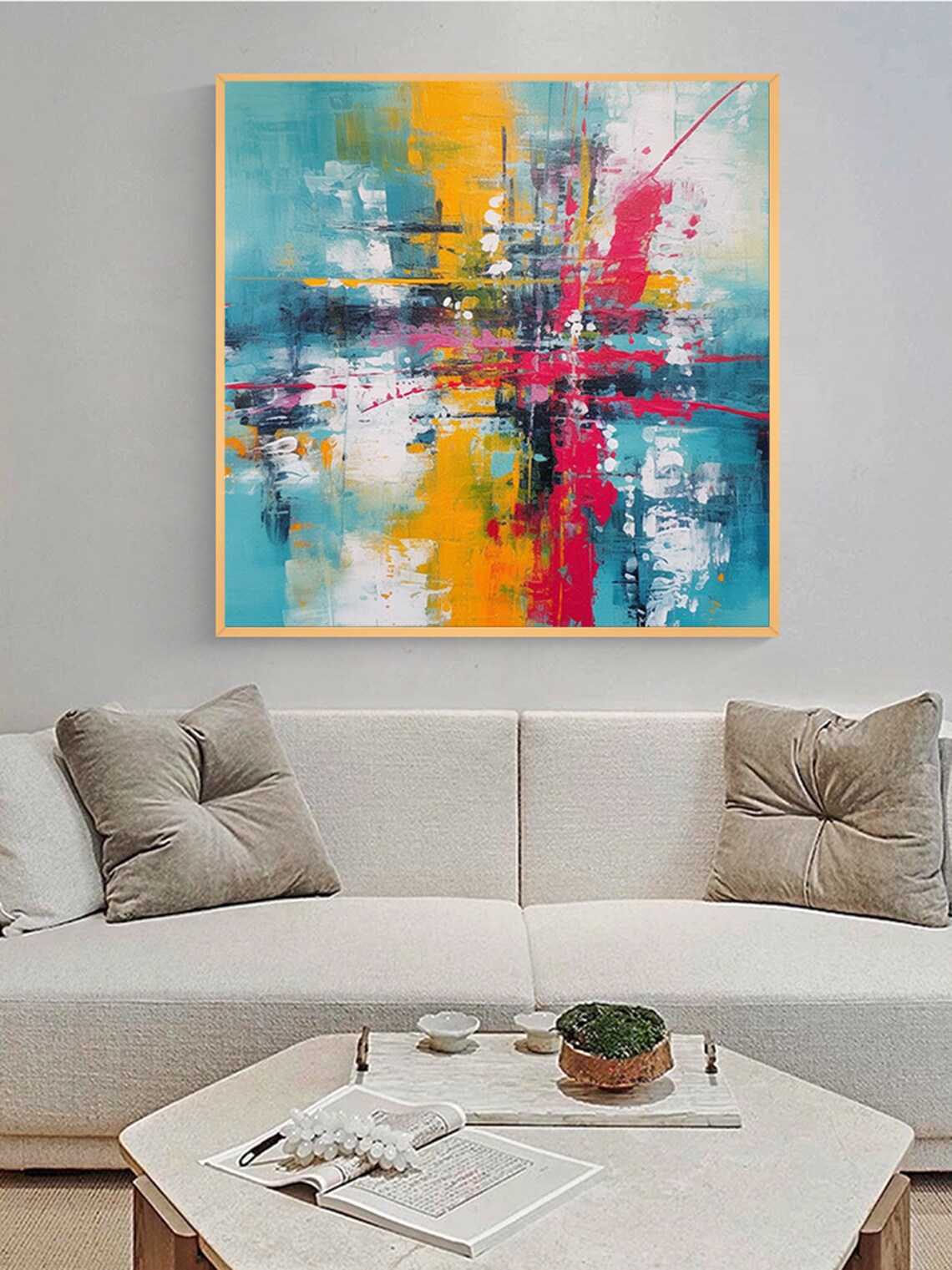 Vibrant Blue Yellow Red Abstract Impasto Energy Painting Poster - Image 3