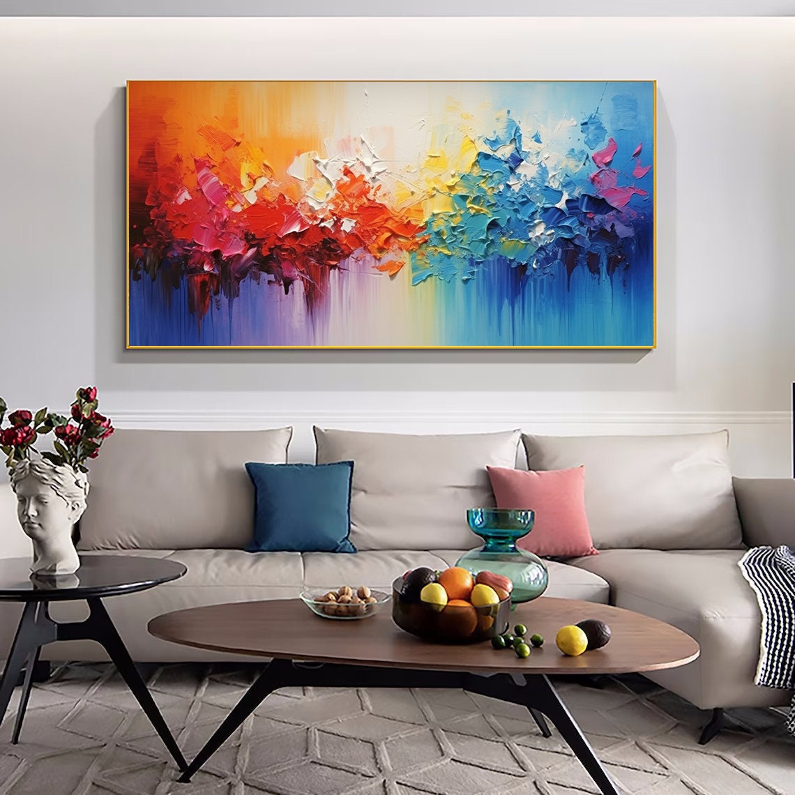 Rainbow Color Burst Palette Knife Wide Abstract Gallery Wall Poster - Image 2
