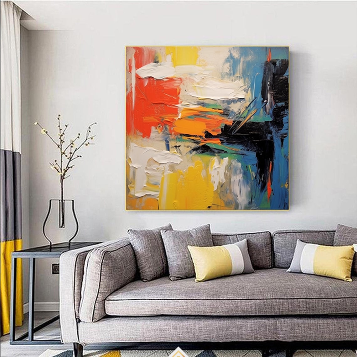 Red Yellow Blue Bold Expressive Abstract 3D Textured Art Poster - Image 4