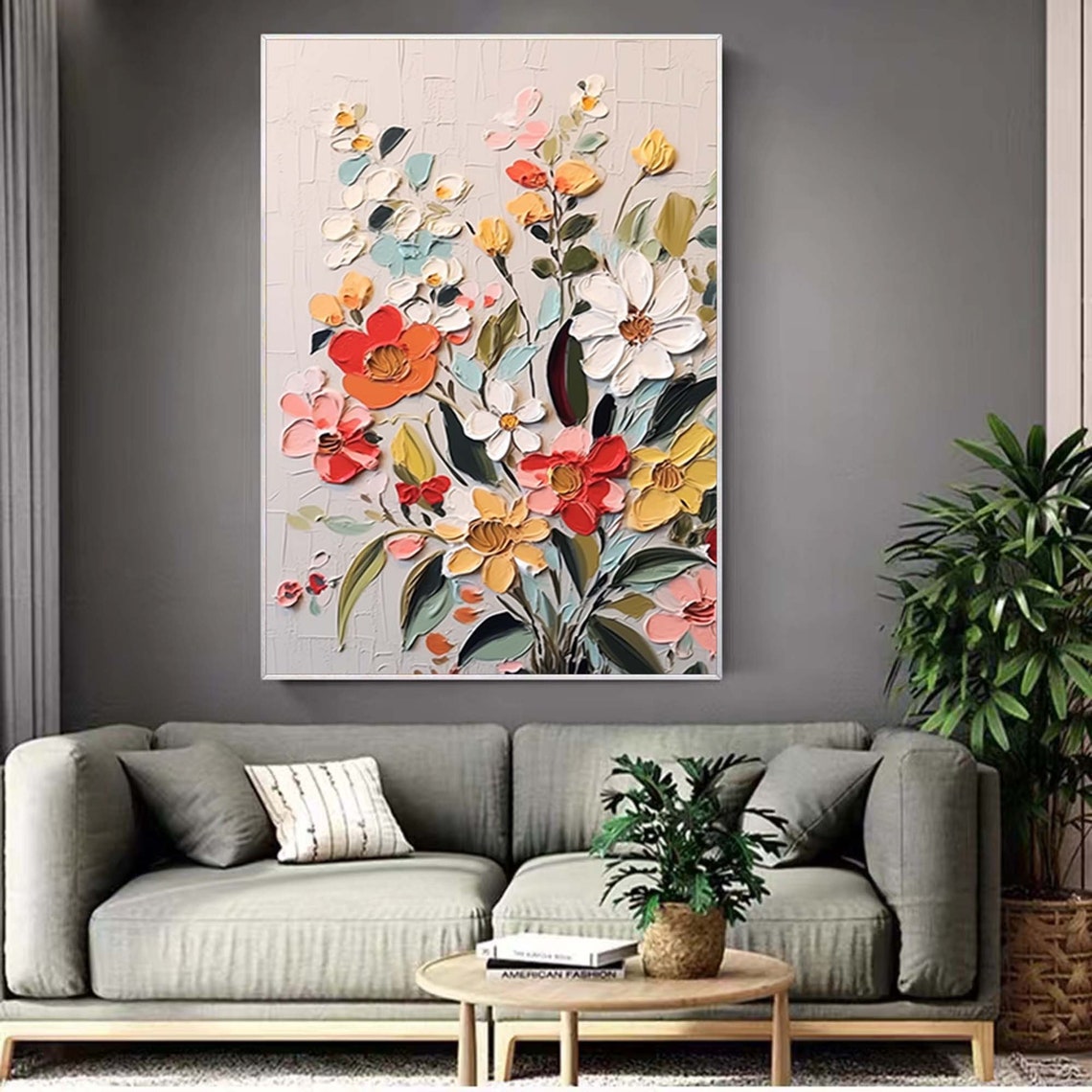 Delicate Impasto Floral Bouquet In Red White And Yellow Poster - Image 4