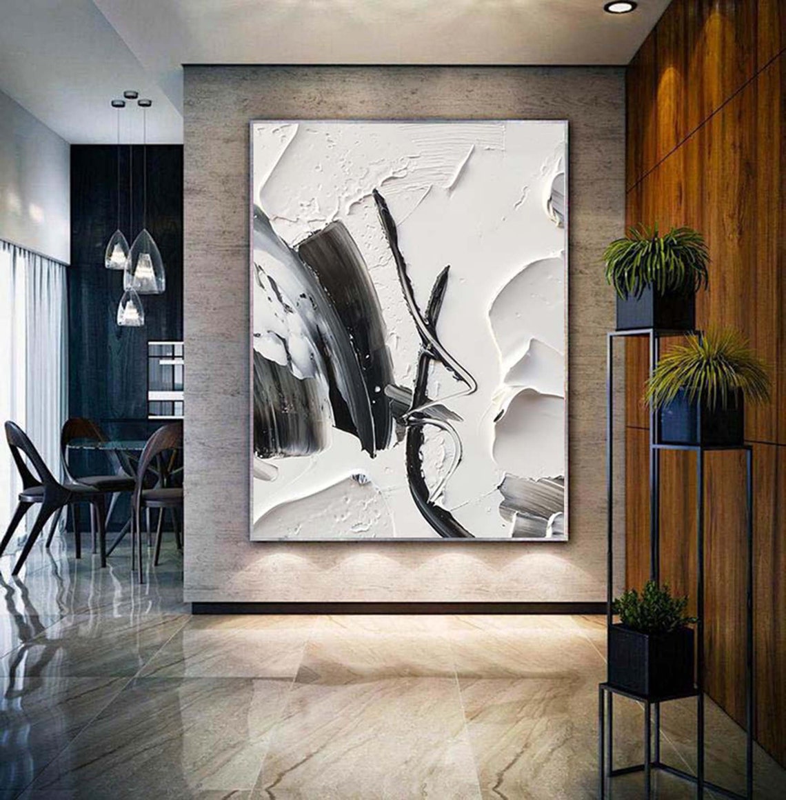 Black And White Textured Abstract With Bold Palette Knife Poster - Image 2