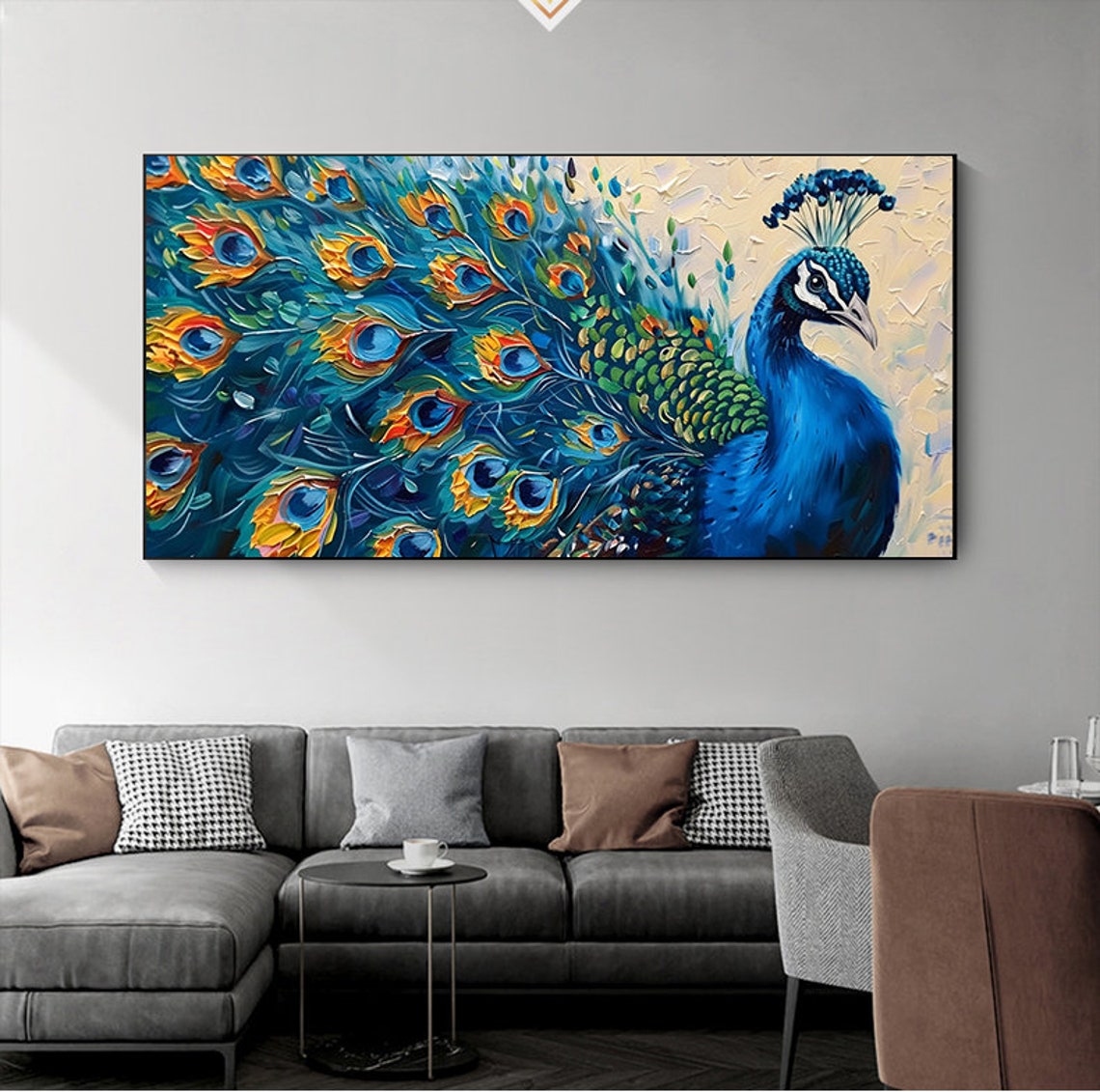 Vibrant Blue Peacock With Fanned Tail Impasto Oil Painting Poster - Image 4