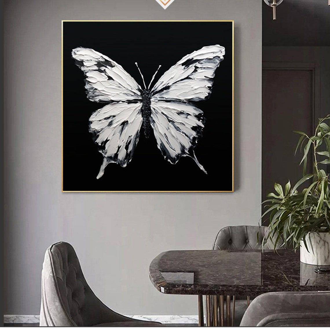 White Butterfly Black Background 3D Impasto Dramatic Art Poster - Image 7