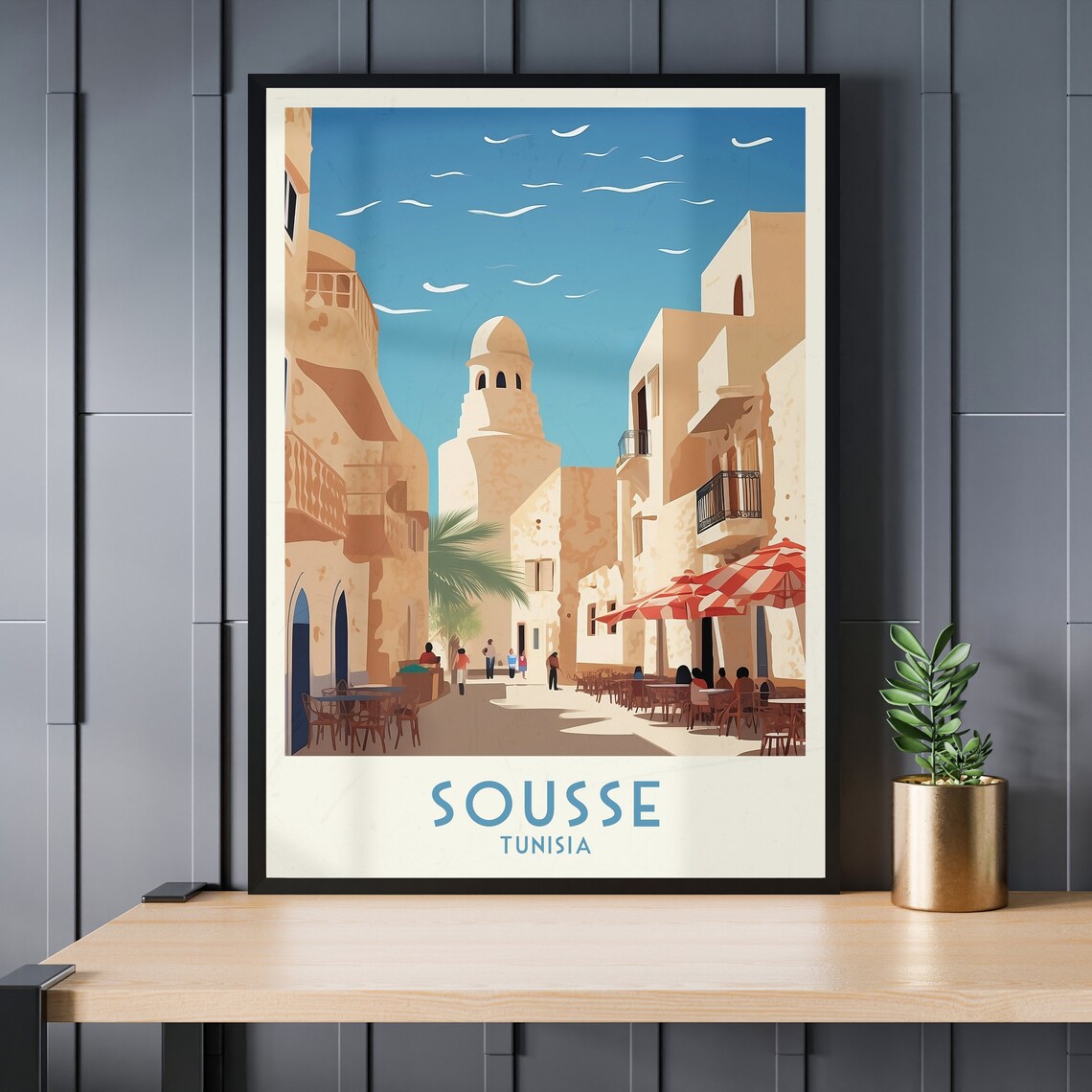 Sousse Tunisia Vintage Medina Old Town Street Cafe Scene Poster - Image 3