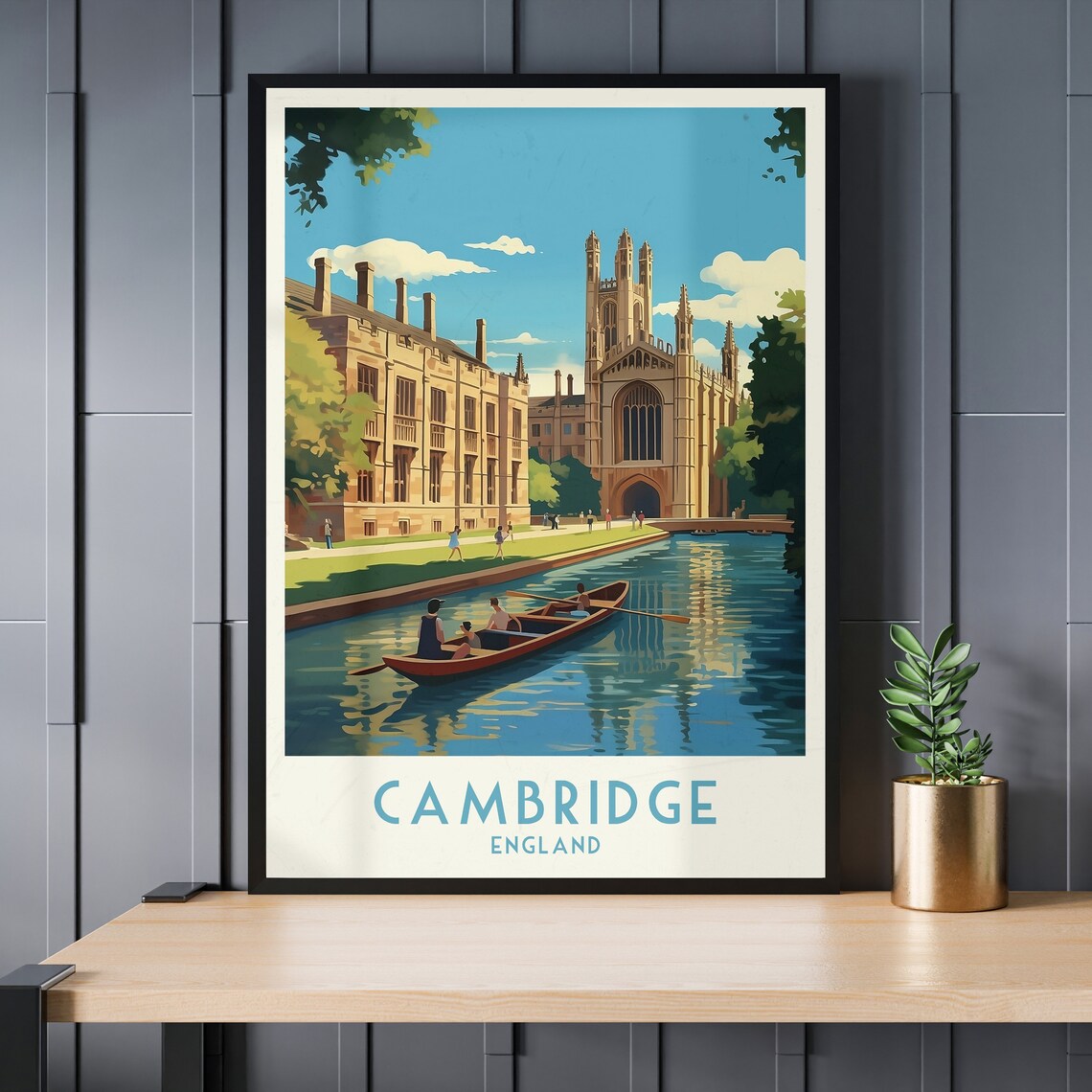 Cambridge King's College Chapel Punting Cam Vintage Travel Poster - Image 3