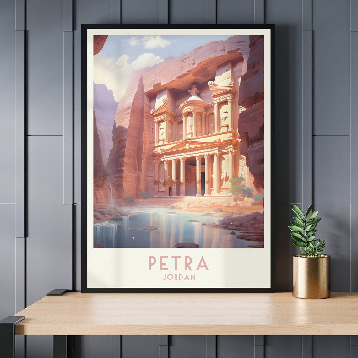 Petra Jordan Treasury Rose Canyon Facade Vintage Travel Poster - Image 3