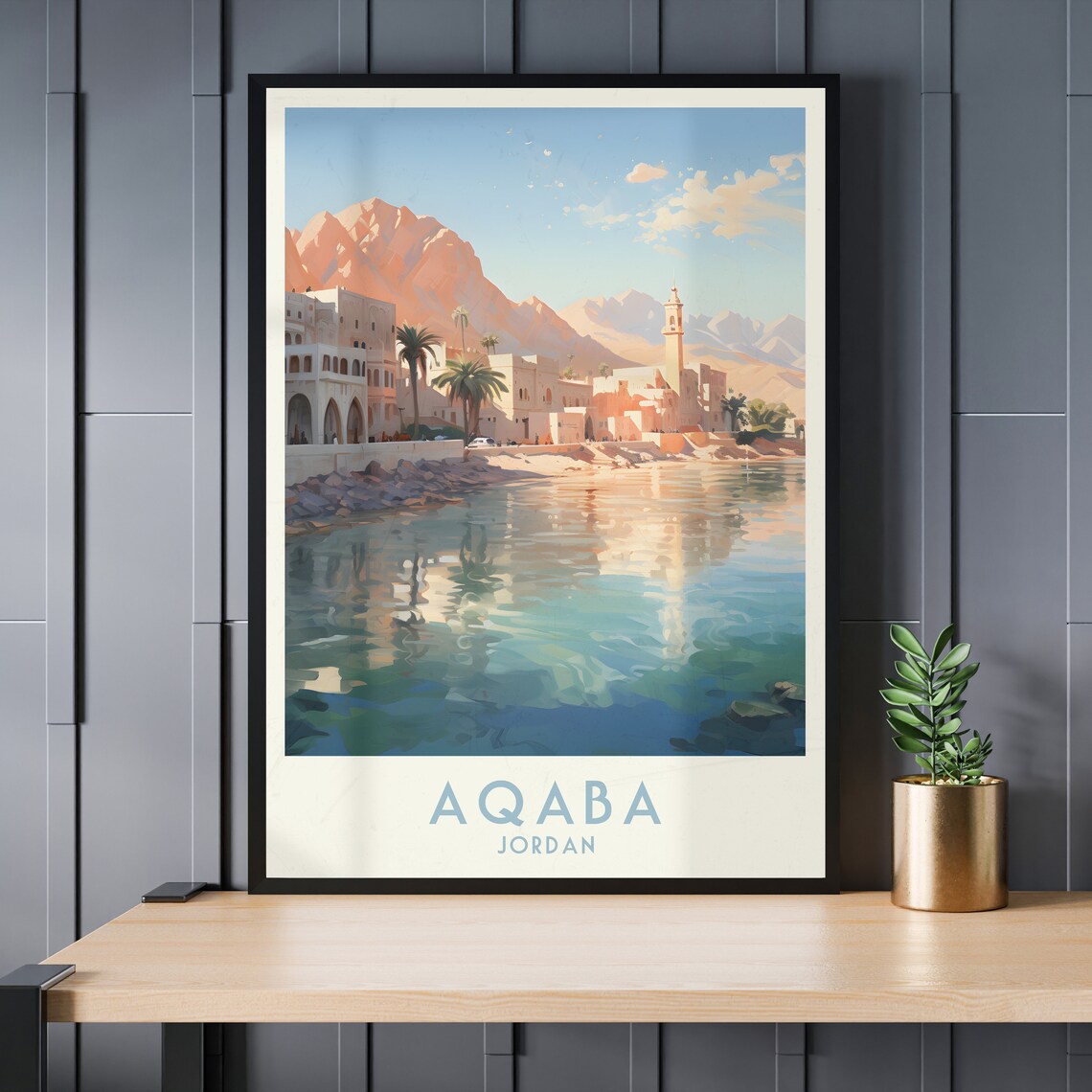 Aqaba Jordan Red Sea Waterfront Sunset Vintage Travel Poster - Image 3