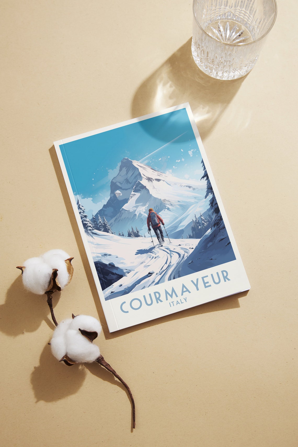 Courmayeur Italy Lone Skier Facing Towering Snowy Peak Poster - Image 2