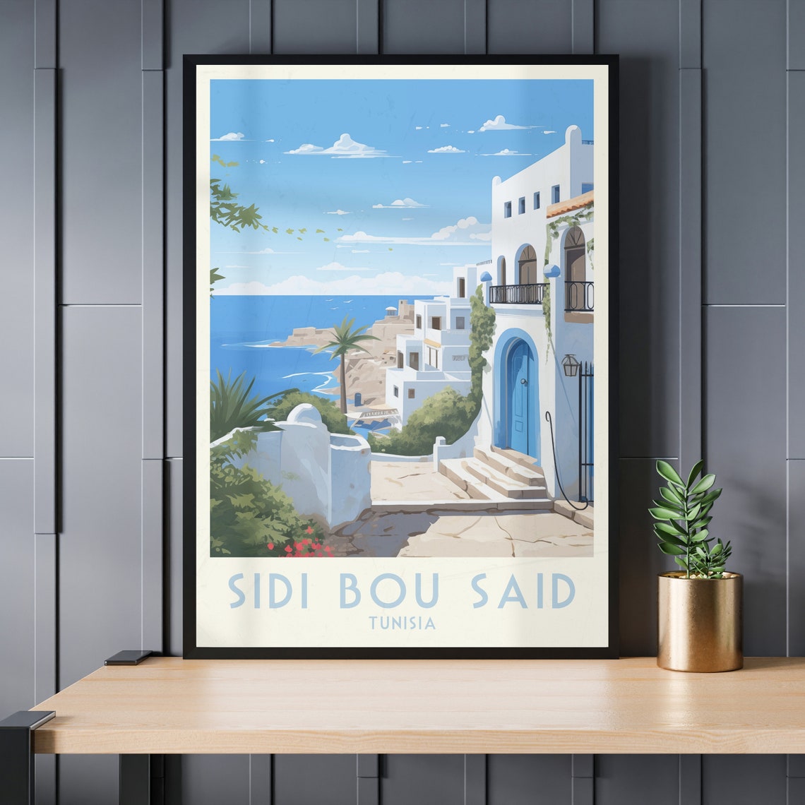 Sidi Bou Said Tunisia Blue Door Alley Sea View Travel Poster - Image 4