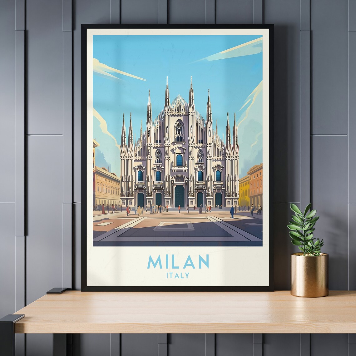 Milan Cathedral Duomo Square Crowd Vintage Italy Travel Poster - Image 3