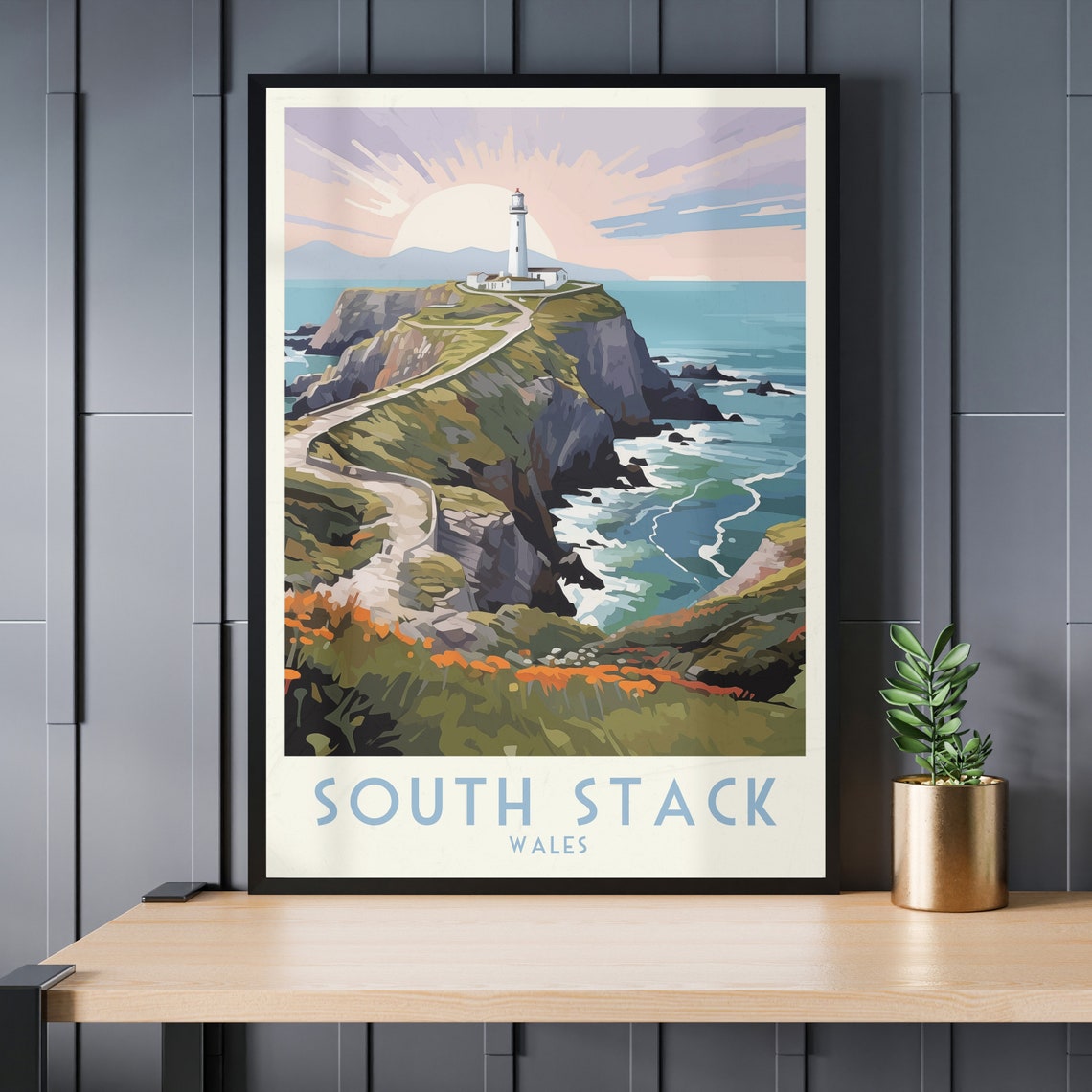 South Stack Wales Lighthouse Cliff Sunrise Coastal Travel Poster - Image 4