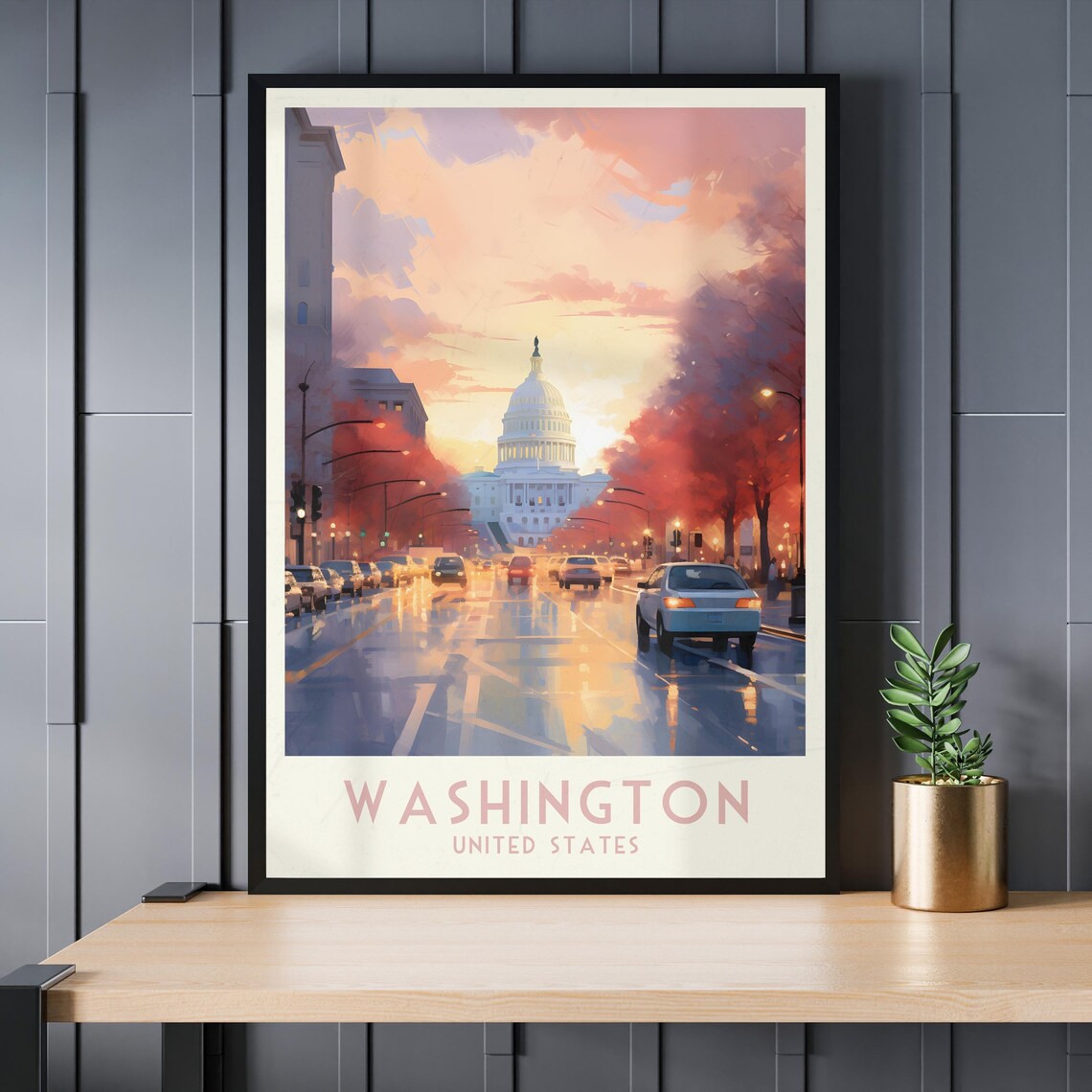 Washington United States Capitol Avenue Sunset Travel Poster - Image 3