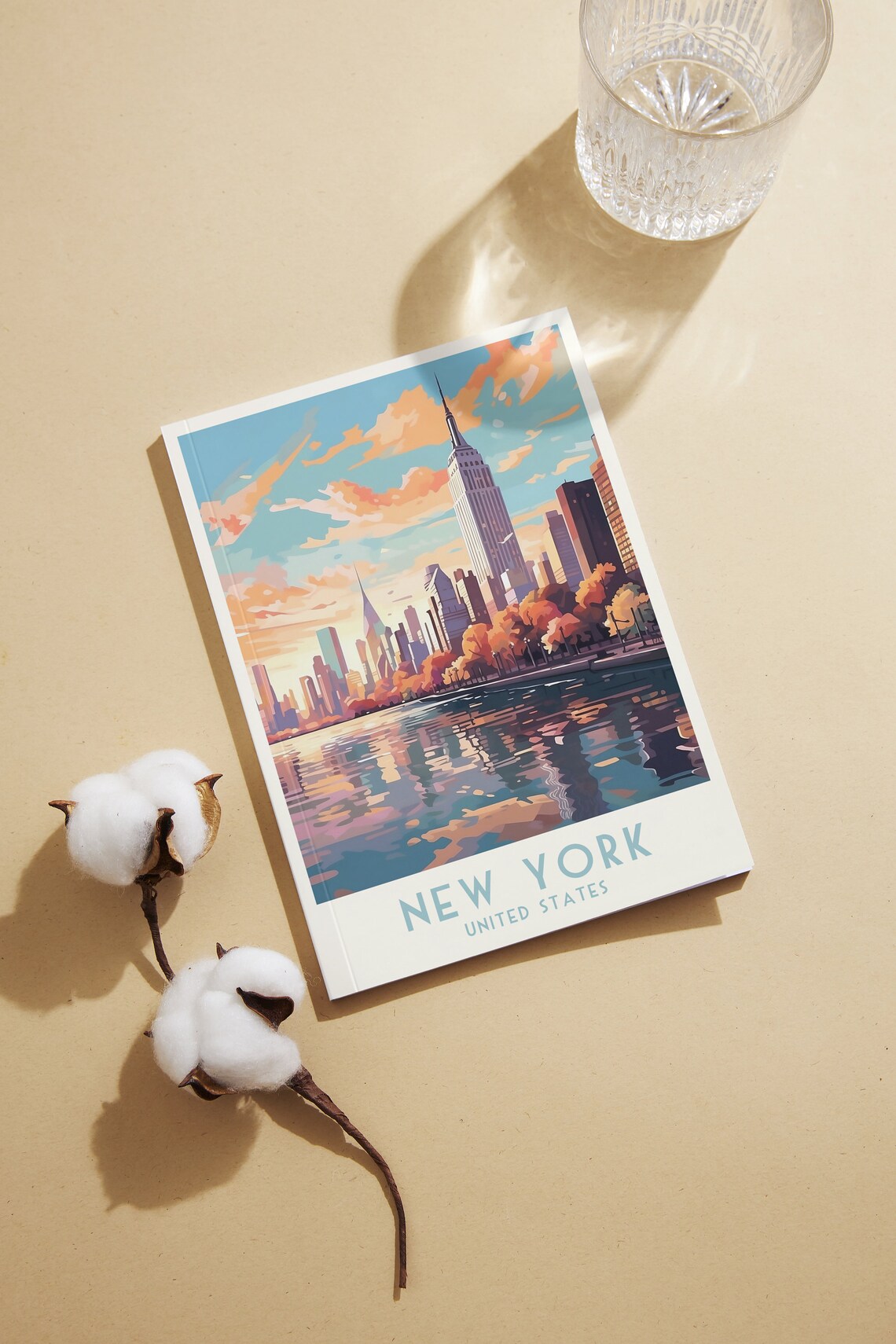 New York Manhattan Empire State Skyline Sunset Vintage Travel Poster - Image 2