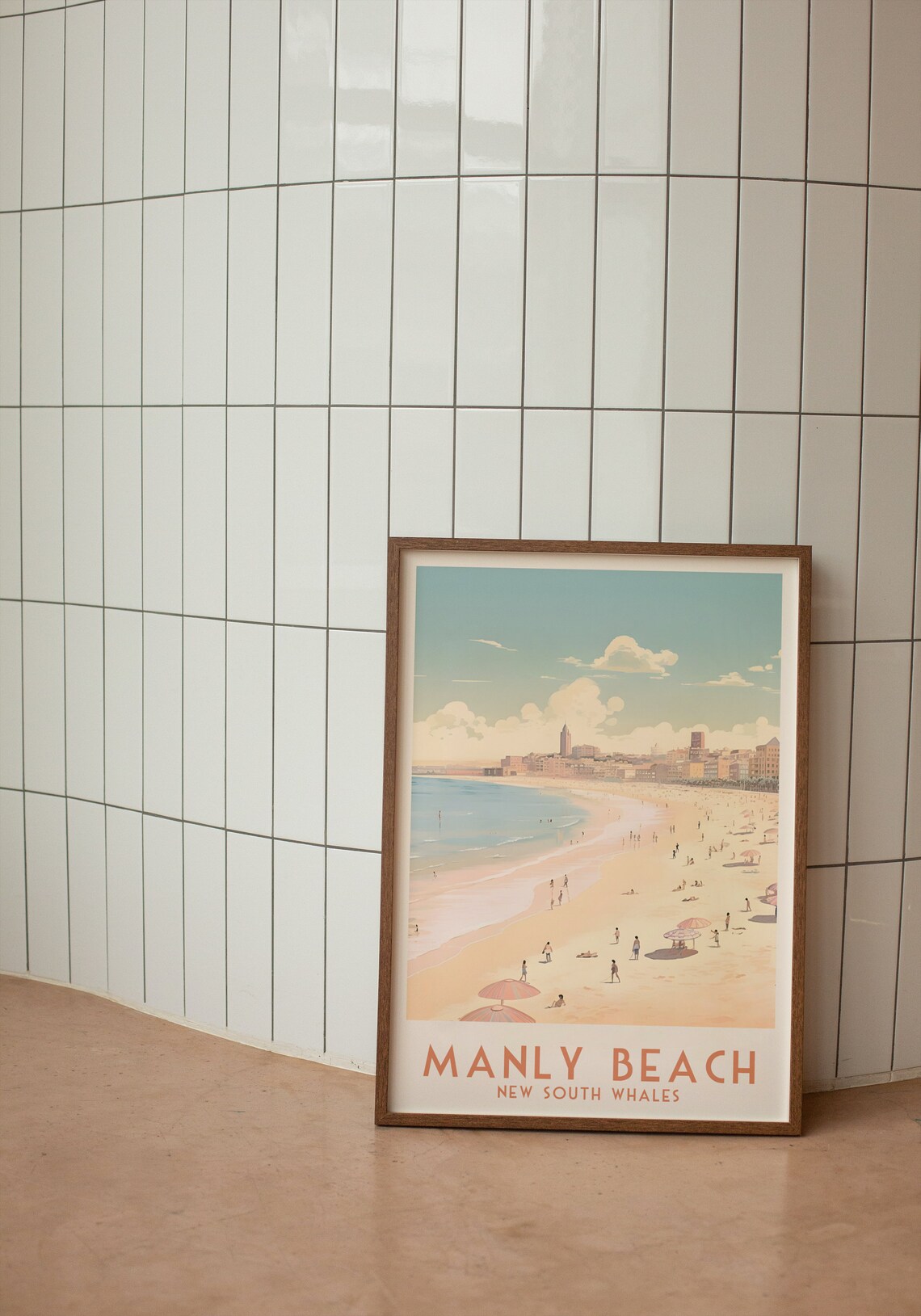 Manly Beach New South Wales Umbrellas Shoreline Travel Poster - Image 3