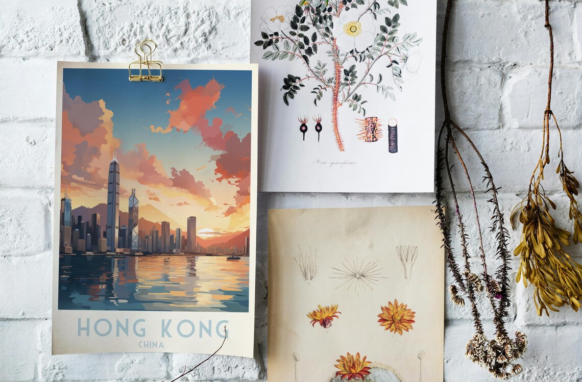 Hong Kong China Victoria Harbour Sunset Skyline Travel Poster - Image 4