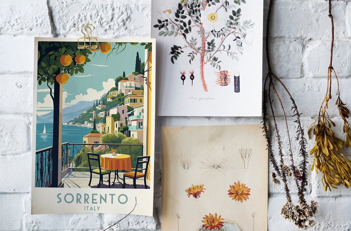 Sorrento Italy Retro Terrace Orange Tree Bay View Scene Poster - Image 4