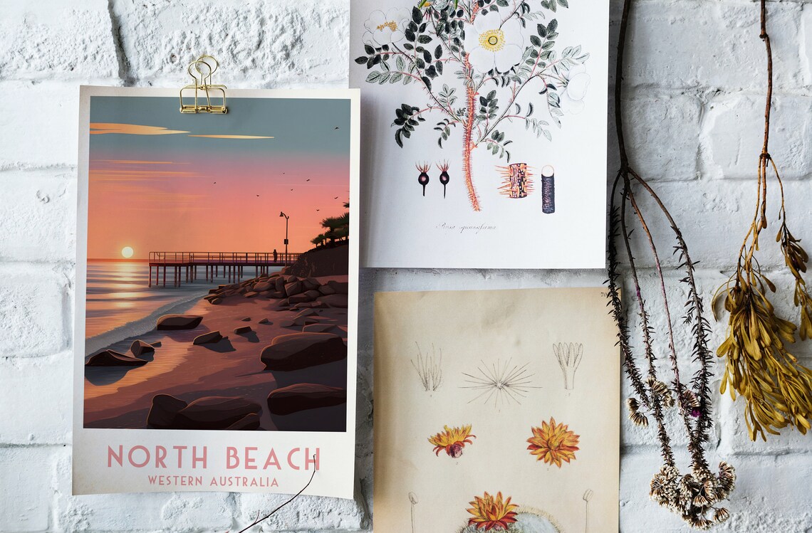 North Beach Western Australia Pier Sunset Ocean View Travel Poster - Image 4