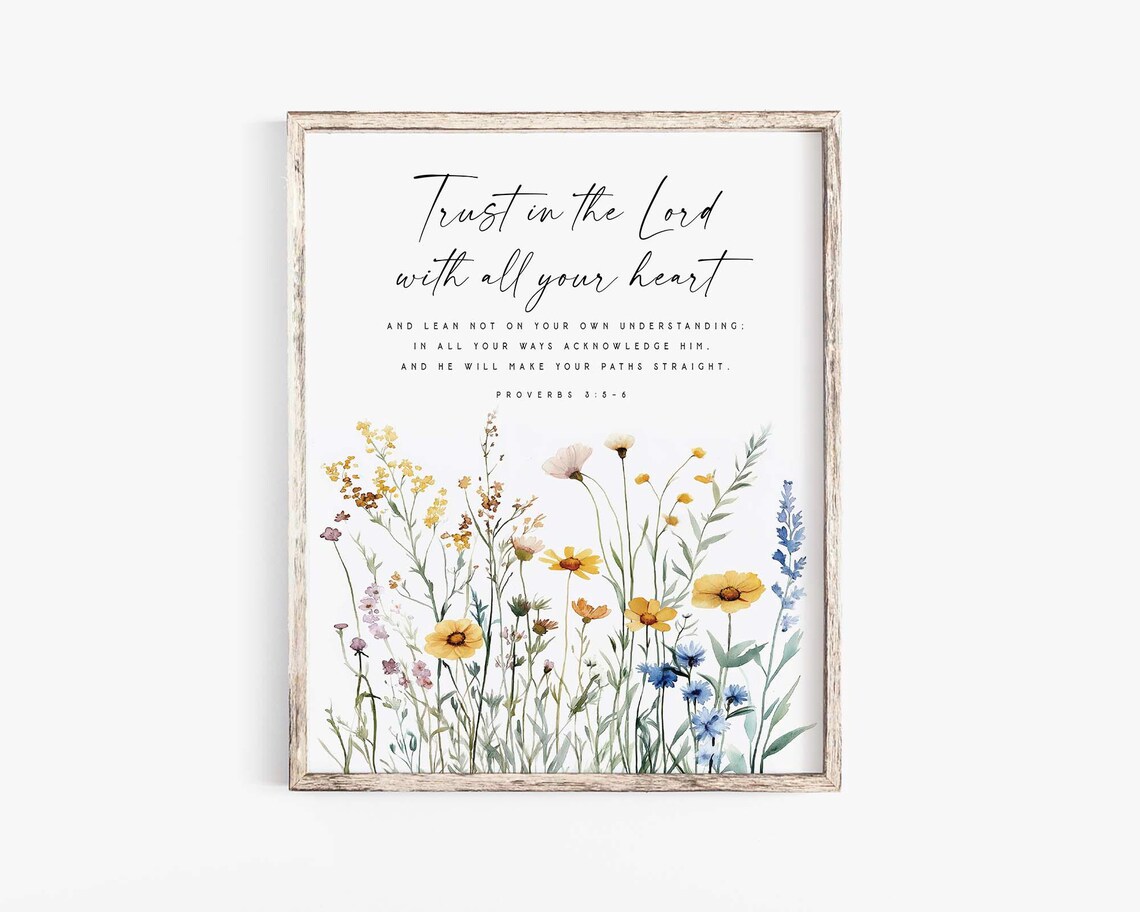 Trust in the Lord Proverbs 3:5-6 Golden Wildflower Meadow Poster - Image 2