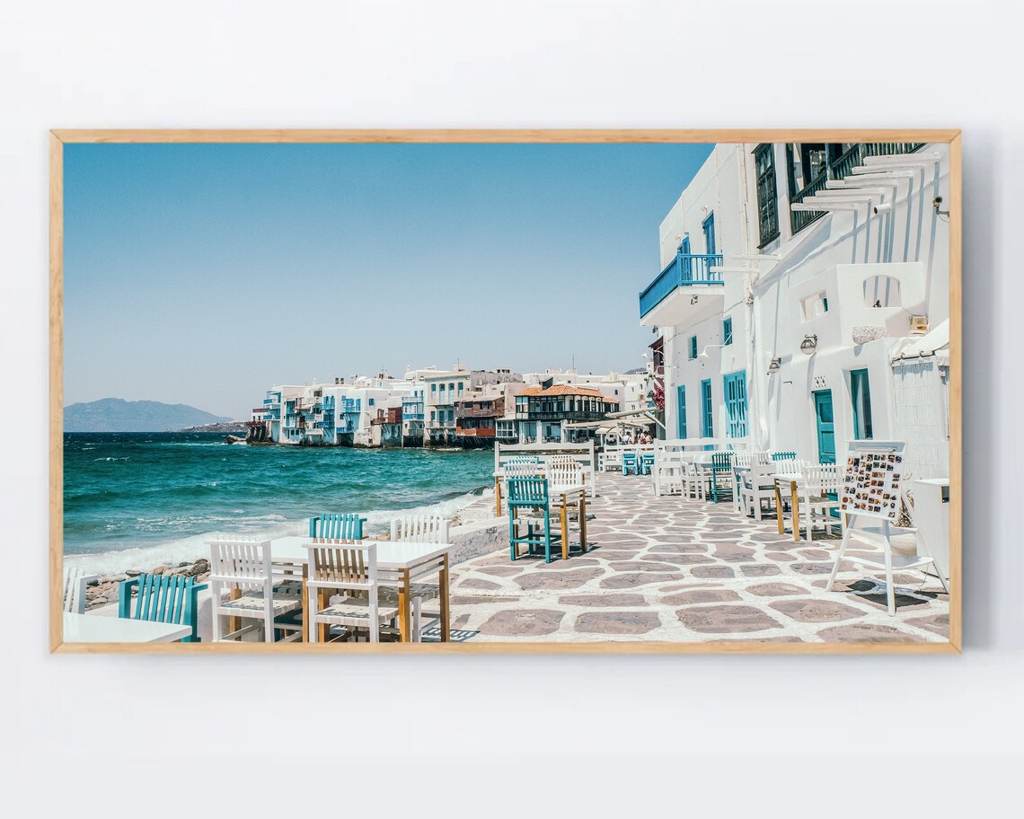 Mykonos Greece Beachfront Bar Travel Poster