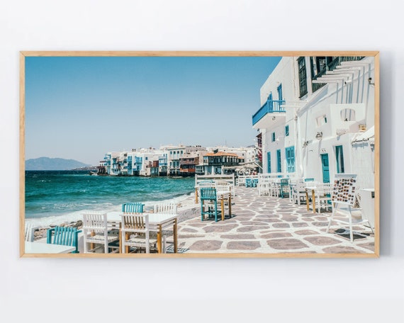 Mykonos Greece Beachfront Bar Travel Poster