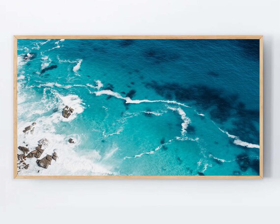 Aerial Ocean Waves Turquoise Water Coastal Photography Poster