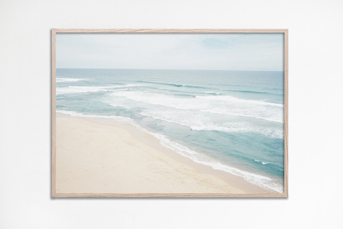 Neutral Coastal Beach Print, Soft Seascape Photo
