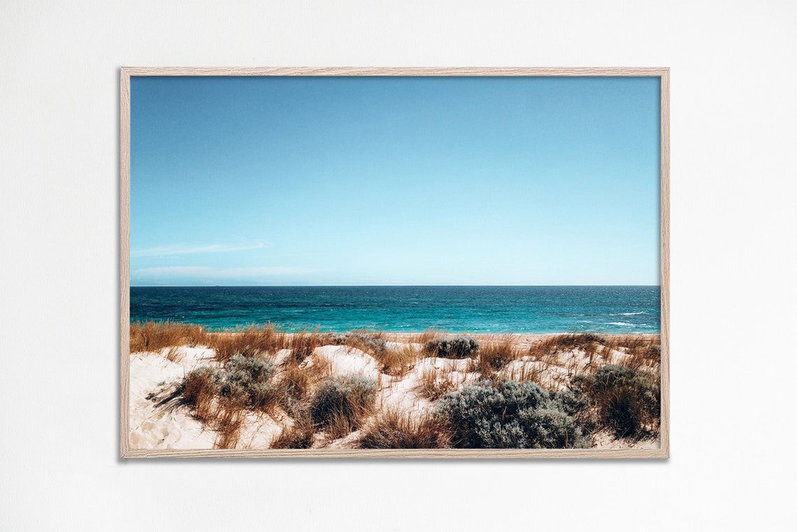 Coastal Sand Dunes Turquoise Ocean Serene Nature Photography Poster