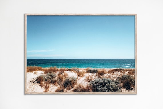 Coastal Sand Dunes Turquoise Ocean Serene Nature Photography Poster