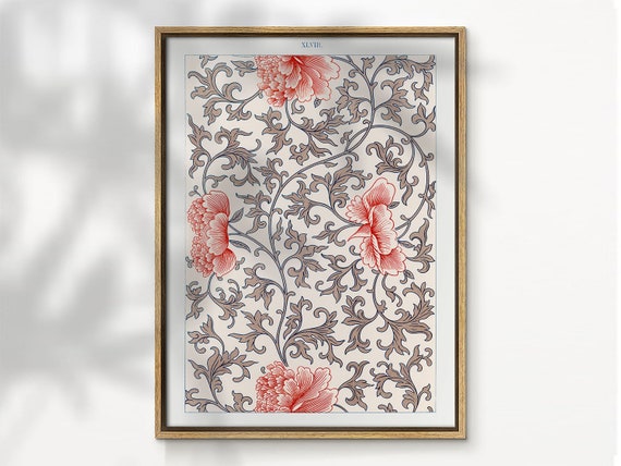 Peach Color Wall Art Prints Floral Flower Painting