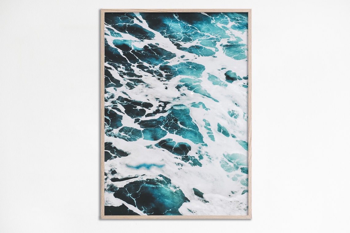 Aerial Ocean Wave Foam Dark Blue Abstract Sea Waves Photo Poster